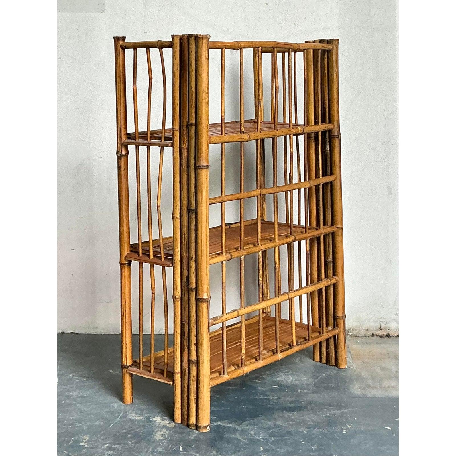 Vintage Boho Bamboo Folding Etagere For Sale 1