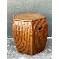 Vintage Boho Bamboo Glazed Ceramic Low Stool