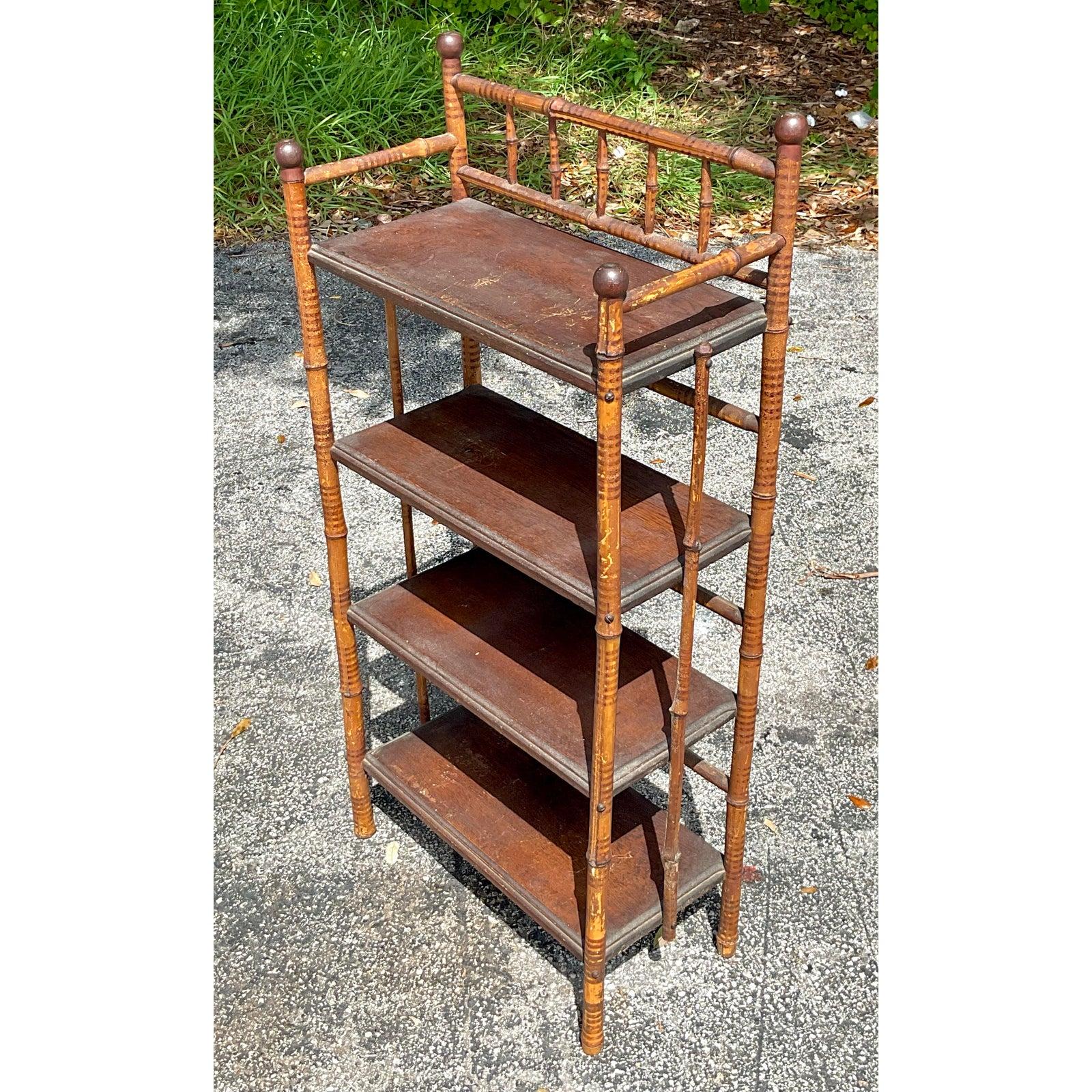 Vintage Boho Bamboo Hall Etagere For Sale 4