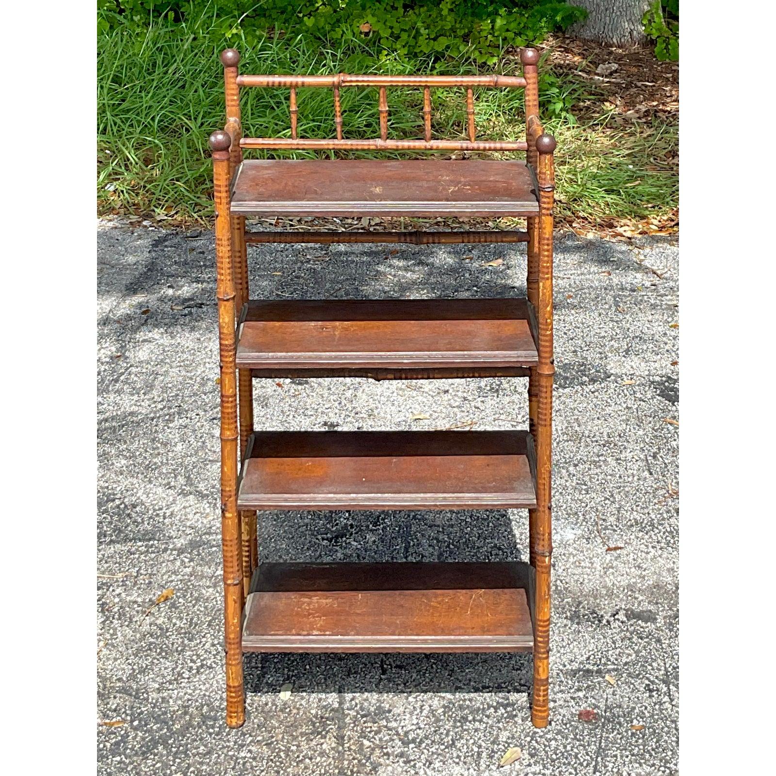 Vintage Boho Bamboo Hall Etagere In Good Condition For Sale In West Palm Beach, FL