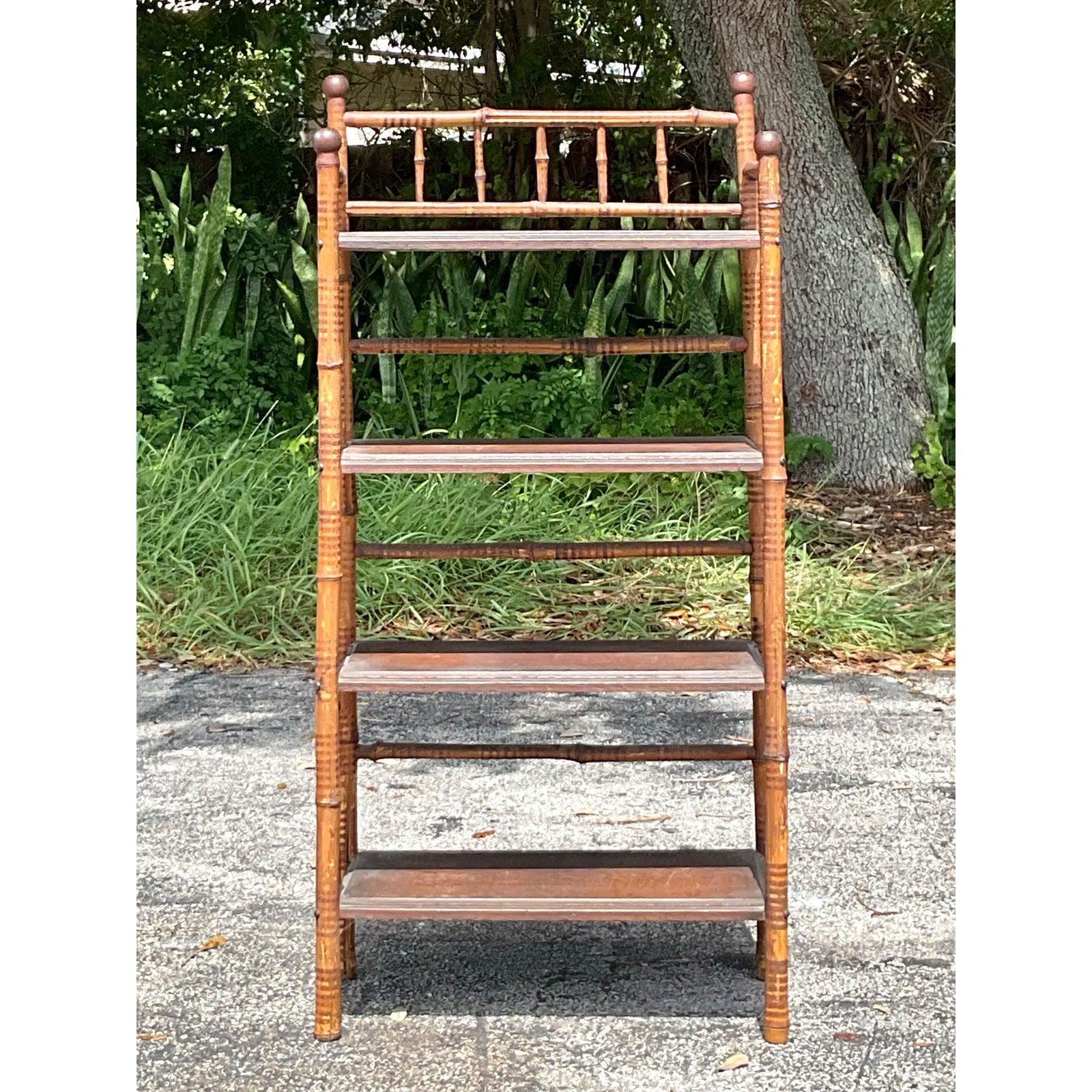 Vintage Boho Bamboo Hall Etagere For Sale 1