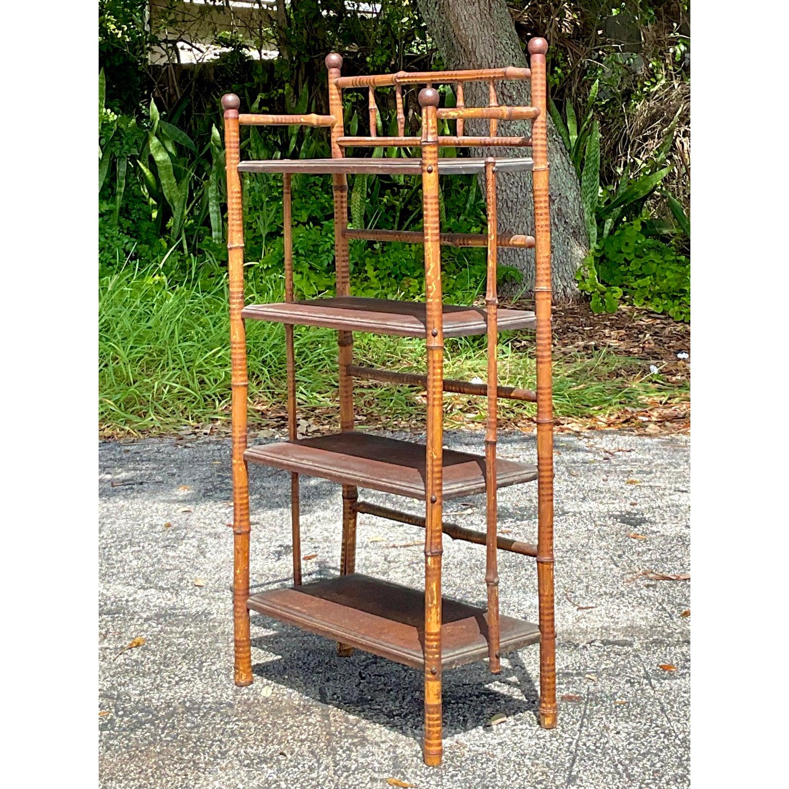 Vintage Boho Bamboo Hall Etagere For Sale 2