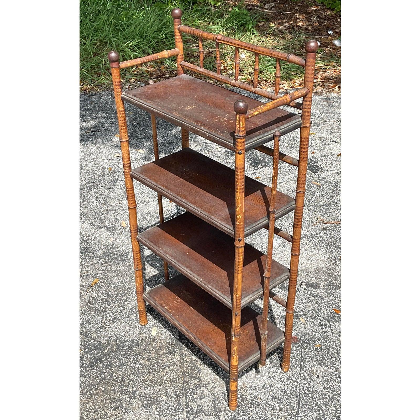 Vintage Boho Bamboo Hall Etagere For Sale 3
