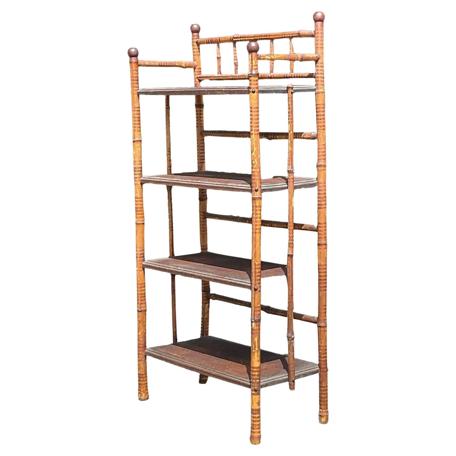 Vintage Boho Bamboo Hall Etagere