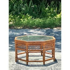 Vintage Boho Bamboo Medallion Octagon Coffee Table