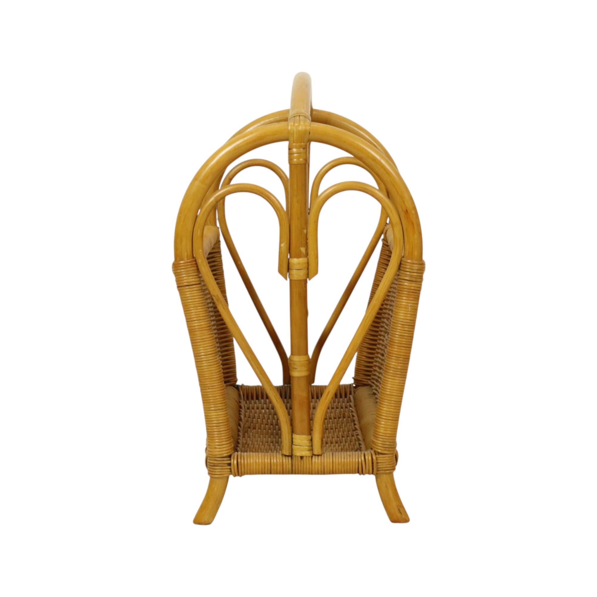 Dutch Vintage Boho Bamboo Rattan Magazine Rack Magazine Rack 80s For Sale