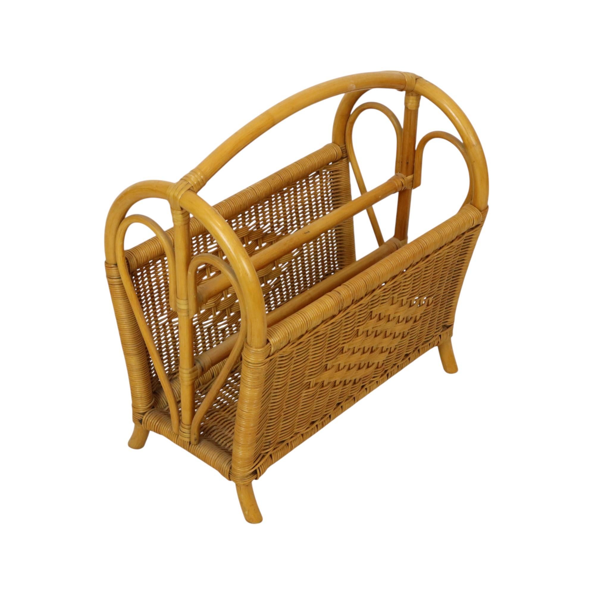 Vintage Boho Bamboo Rattan Magazine Rack Magazine Rack 80s For Sale 1