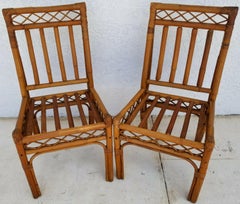 Vintage Boho Bamboo Rattan Side Dining Accent Chairs Pair