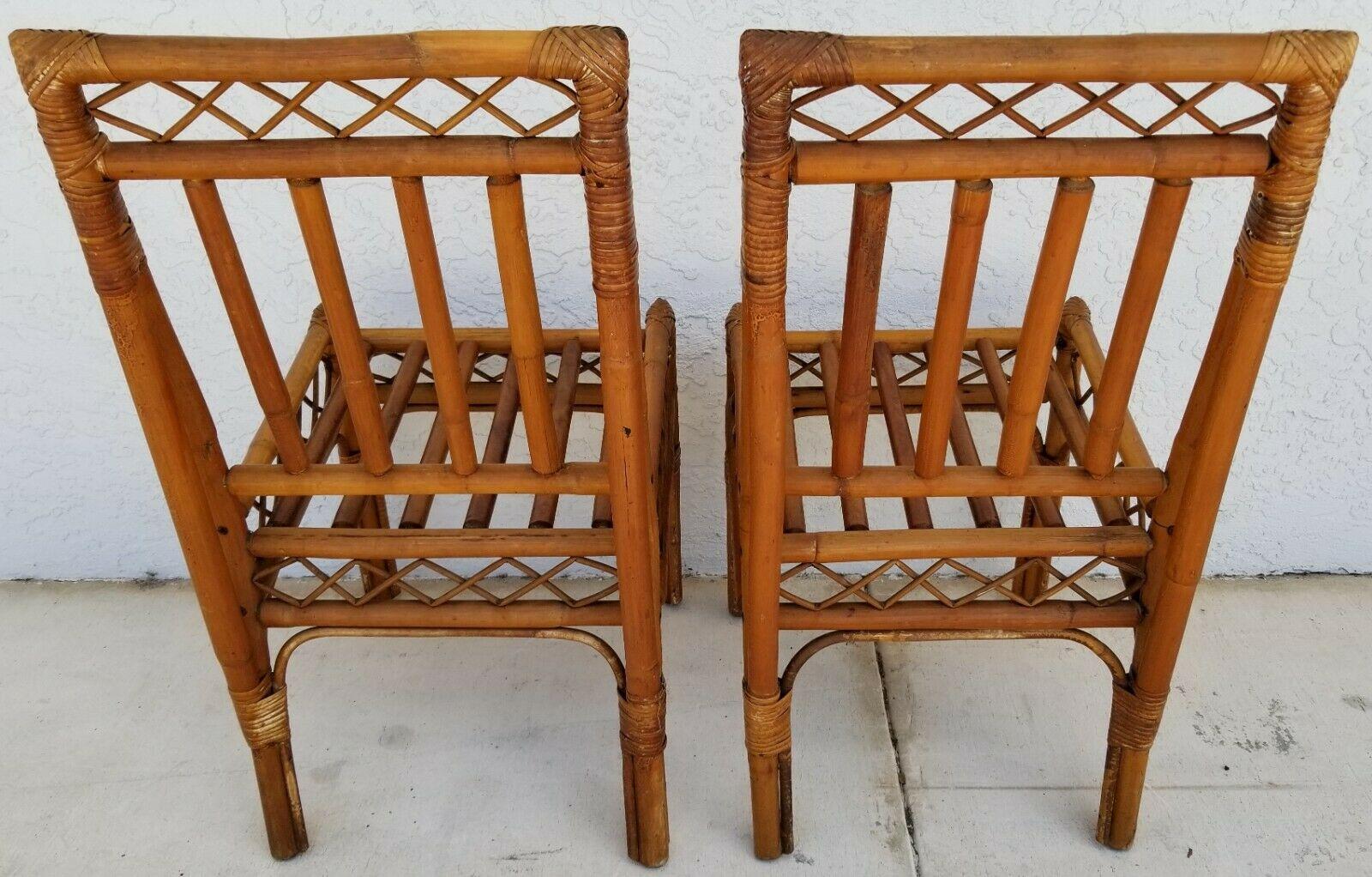 Vintage Boho Bamboo Rattan Side Dining Accent Chairs, Set of 2 In Good Condition For Sale In Lake Worth, FL