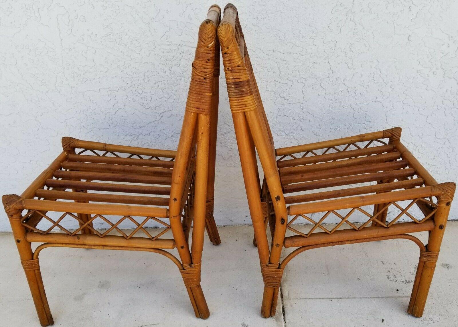 Late 20th Century Vintage Boho Bamboo Rattan Side Dining Accent Chairs, Set of 2 For Sale