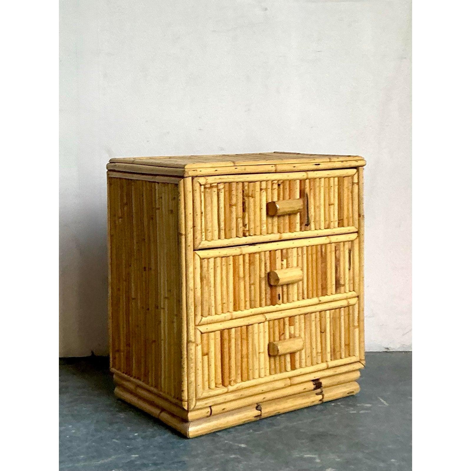 Cassapanca laterale in bambù vintage Boho in vendita 2