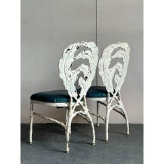 Vintage Boho Banana Leaf Cast Aluminum Dining Chairs - A Pair
