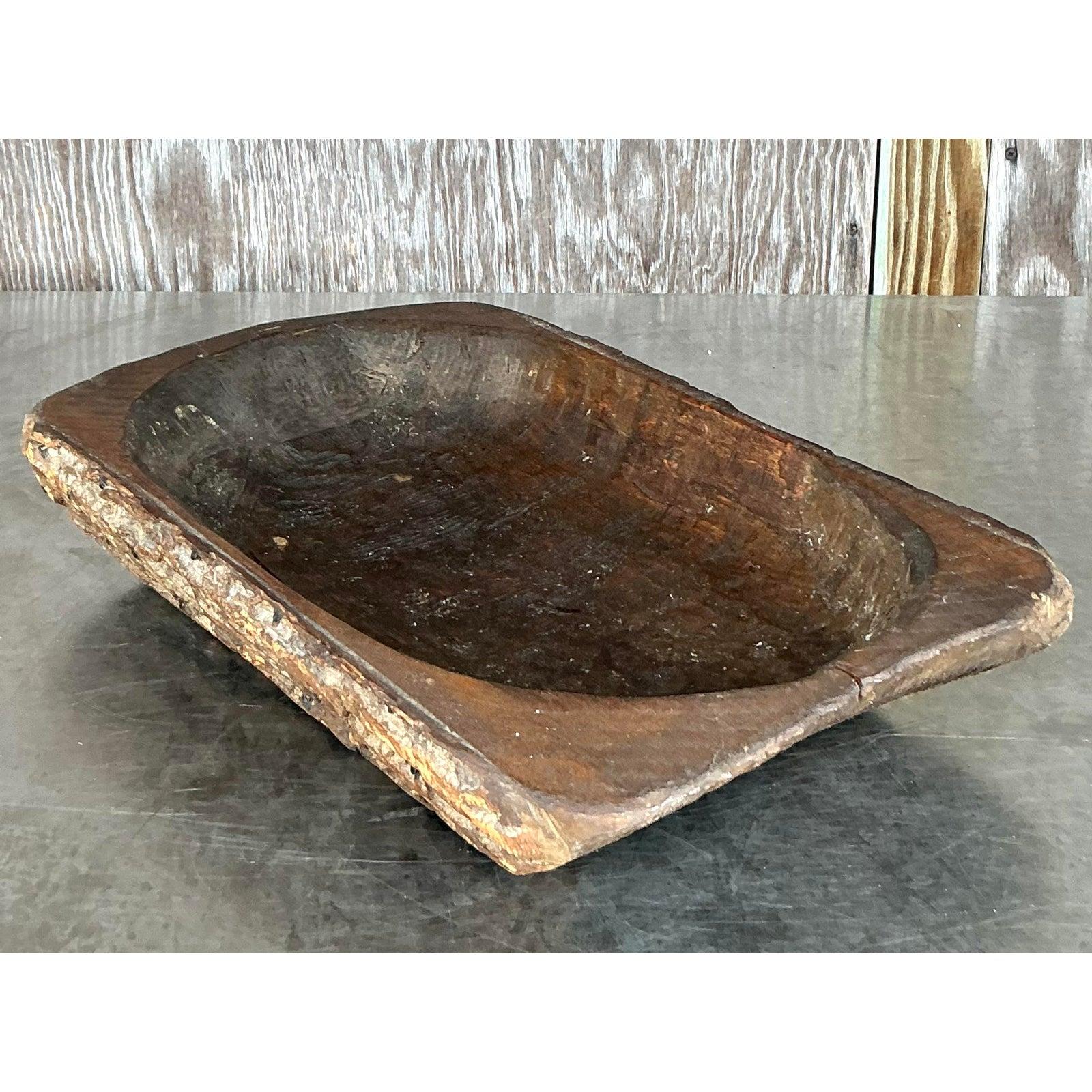 Vintage Boho Bark Covered Dough Bowl For Sale 2