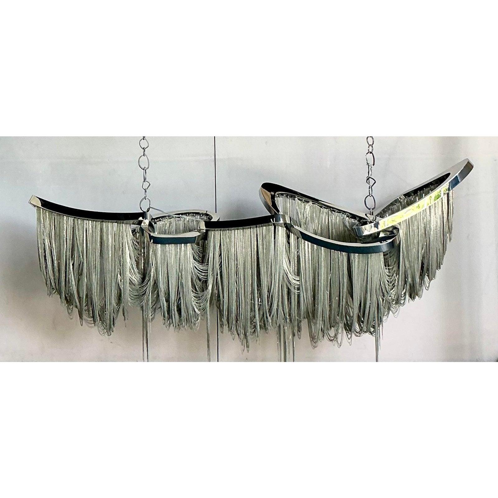 Hollywood Regency Vintage Boho Barlas Baylor “Pantheon” Monumental Nickel Swag Chain Chandelier For Sale