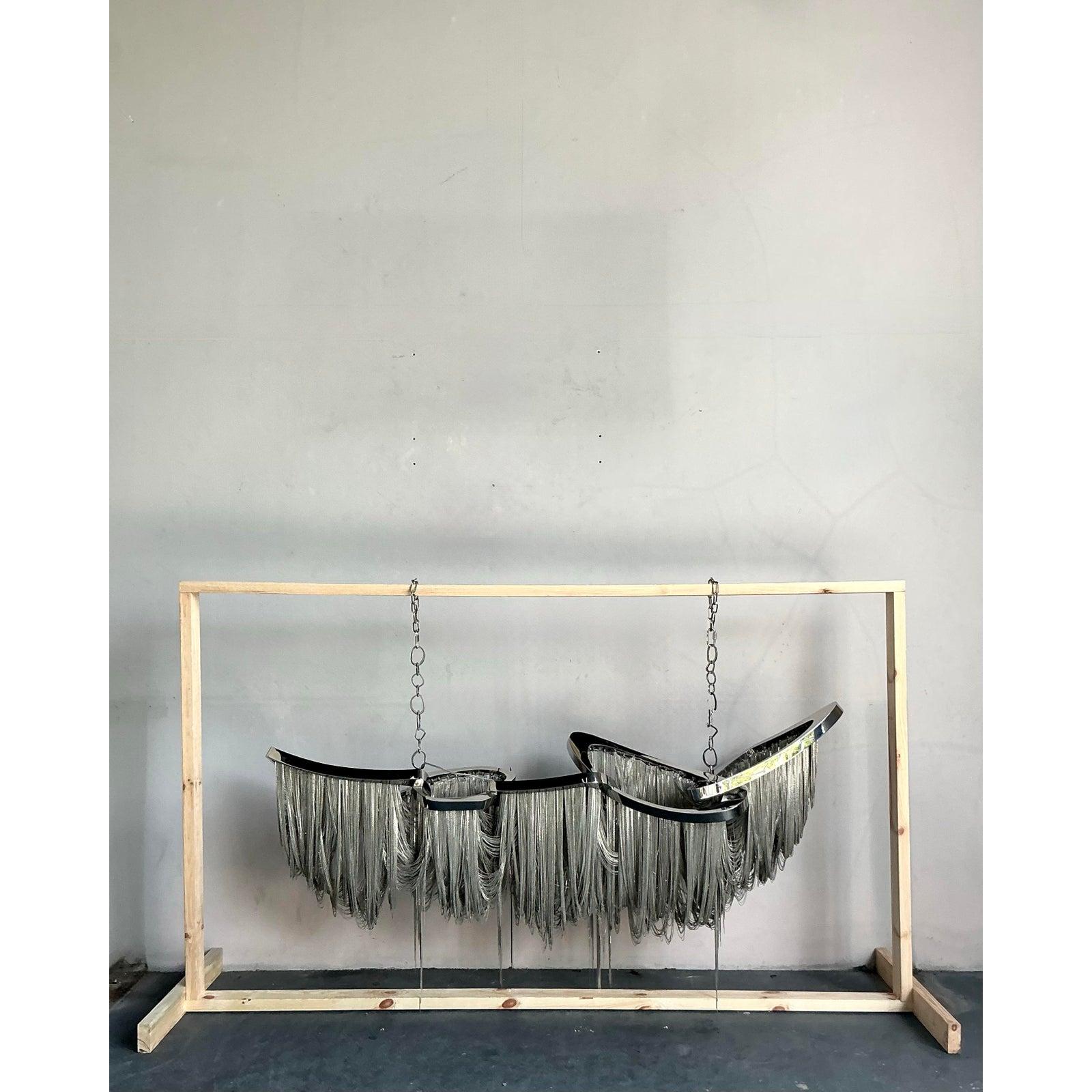 American Vintage Boho Barlas Baylor “Pantheon” Monumental Nickel Swag Chain Chandelier For Sale