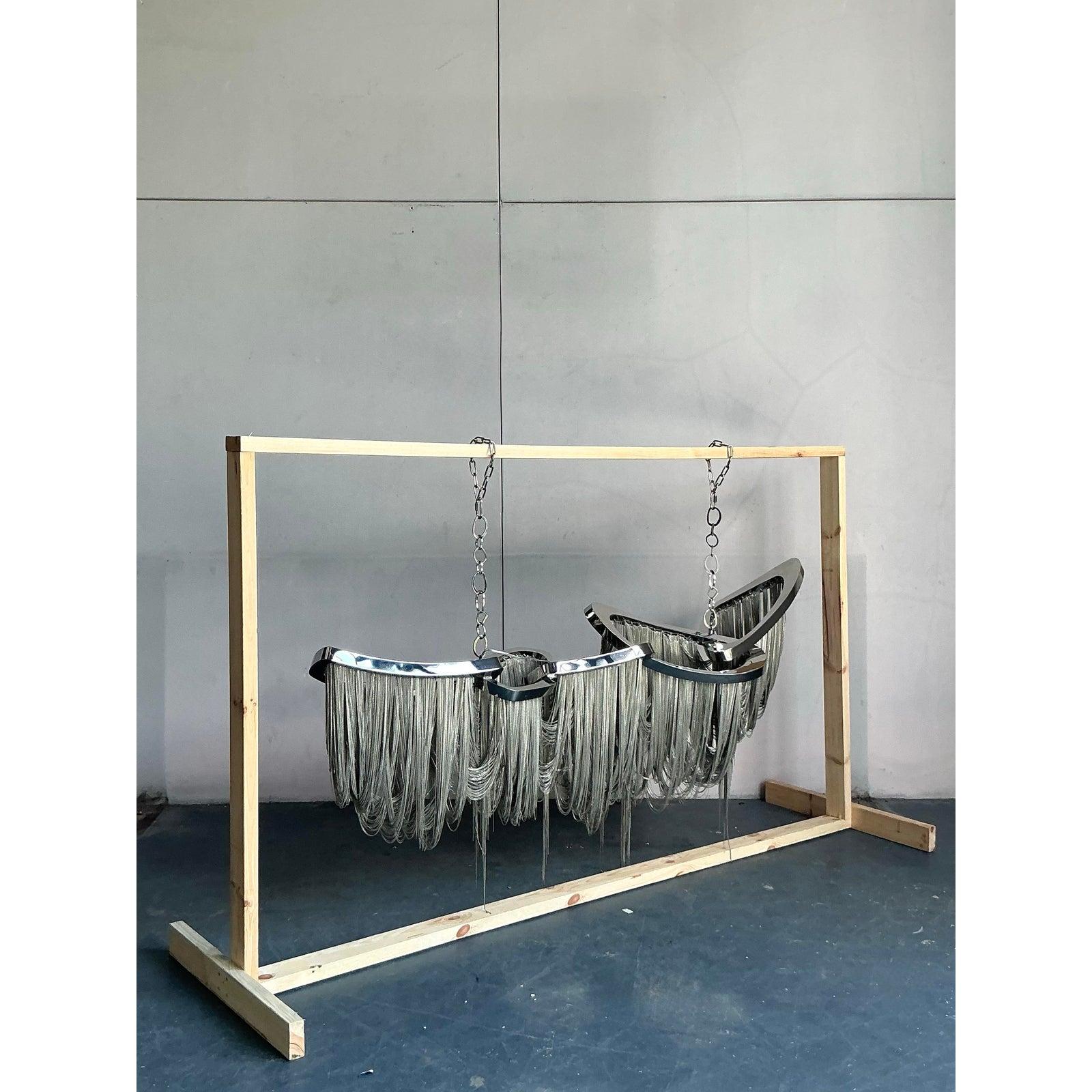 20th Century Vintage Boho Barlas Baylor “Pantheon” Monumental Nickel Swag Chain Chandelier For Sale