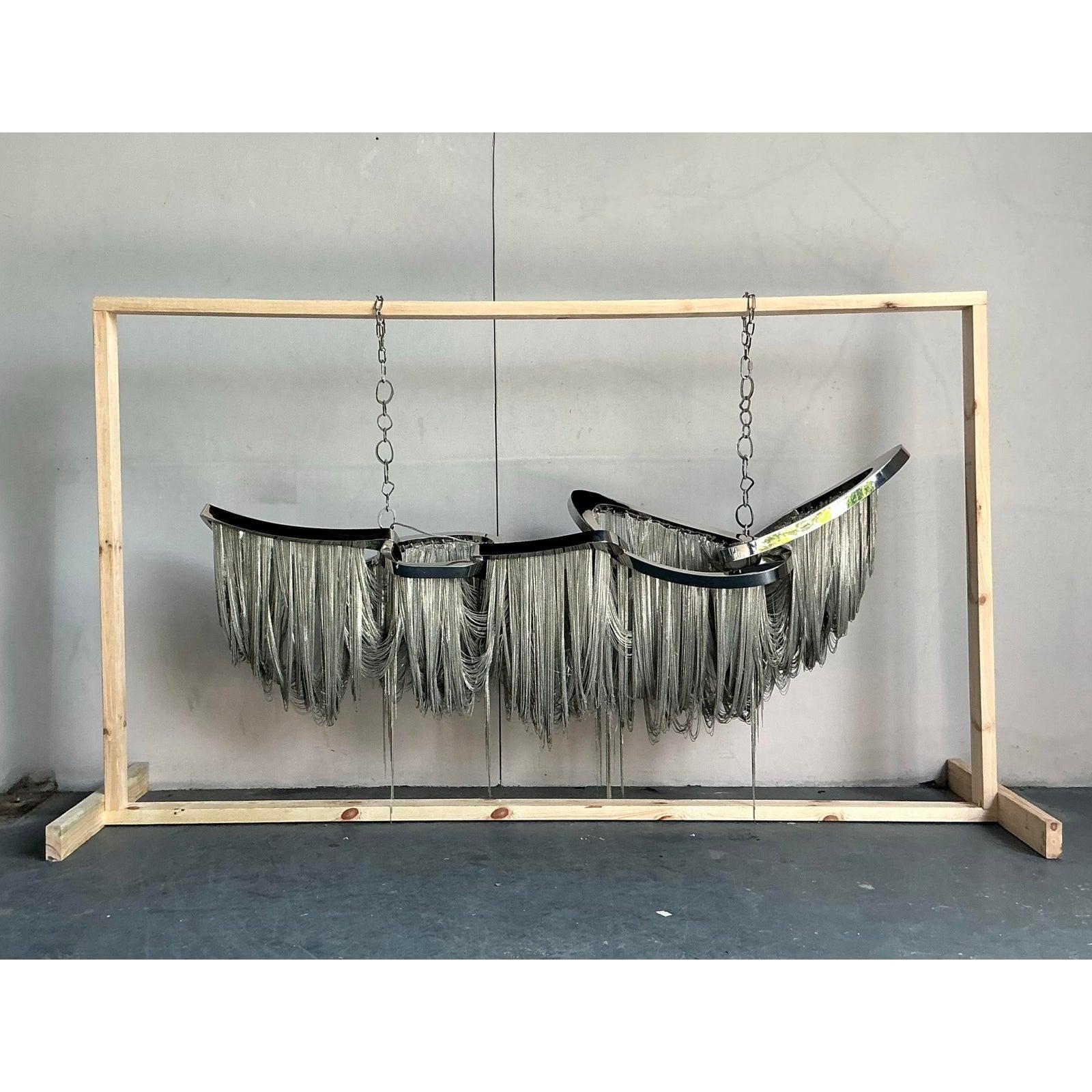 Stainless Steel Vintage Boho Barlas Baylor “Pantheon” Monumental Nickel Swag Chain Chandelier For Sale