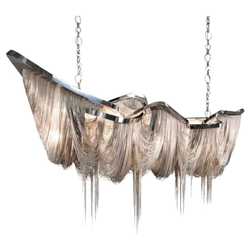 Vintage Boho Barlas Baylor “Pantheon” Monumental Nickel Swag Chain Chandelier For Sale