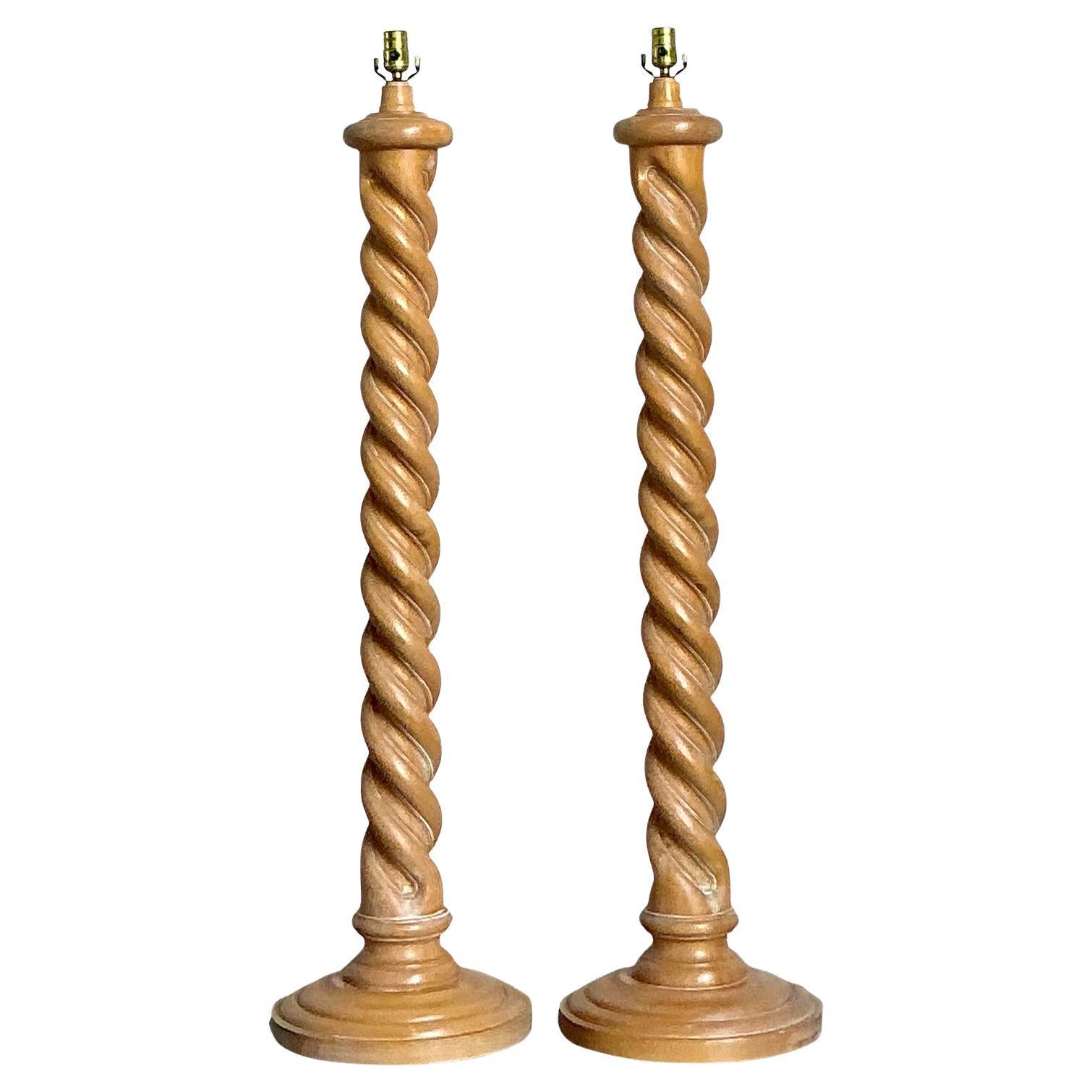 Vintage Boho Barley Twist Floor Lamps - A Pair