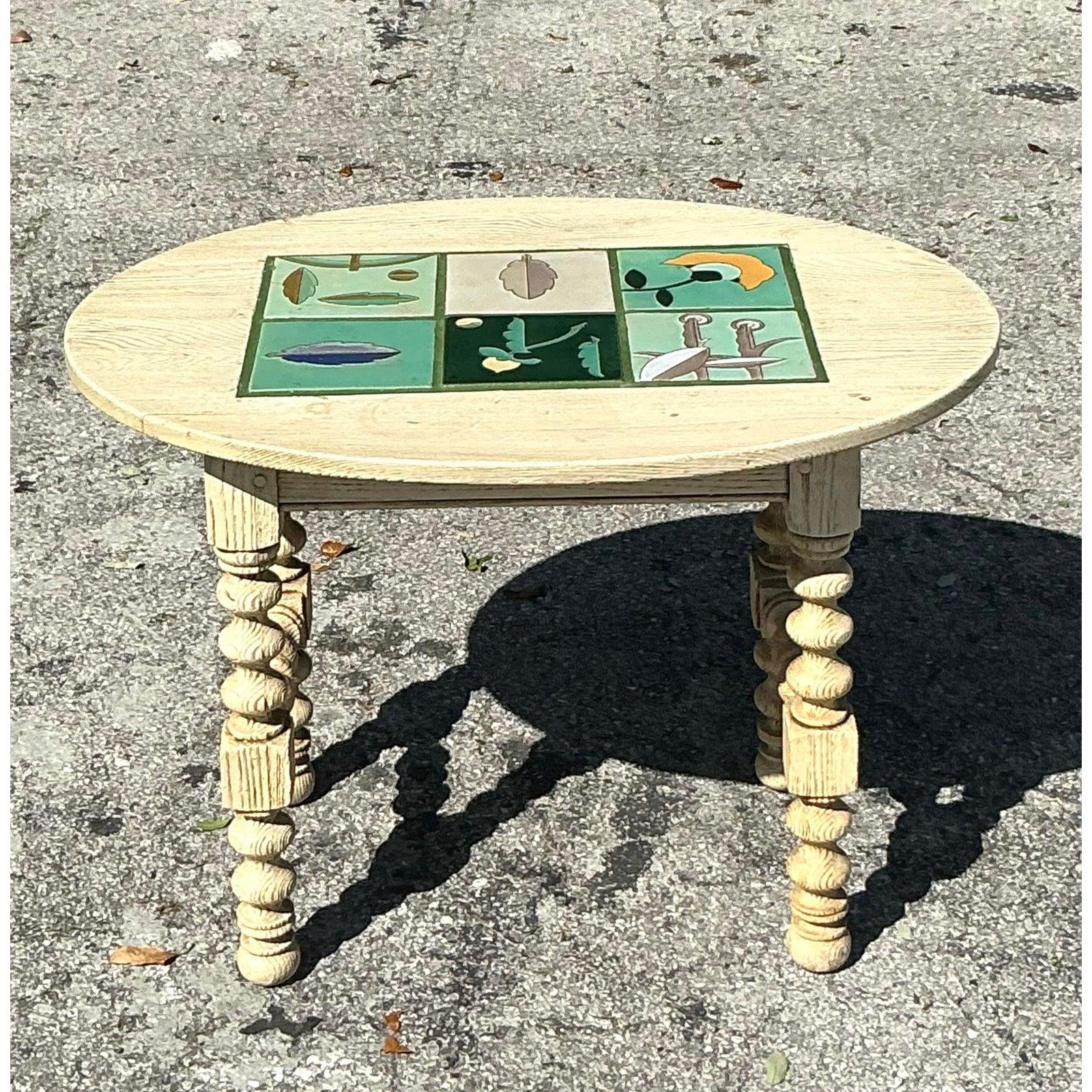 Vintage Boho Barley Twist Table With Inset Tile Top For Sale 1