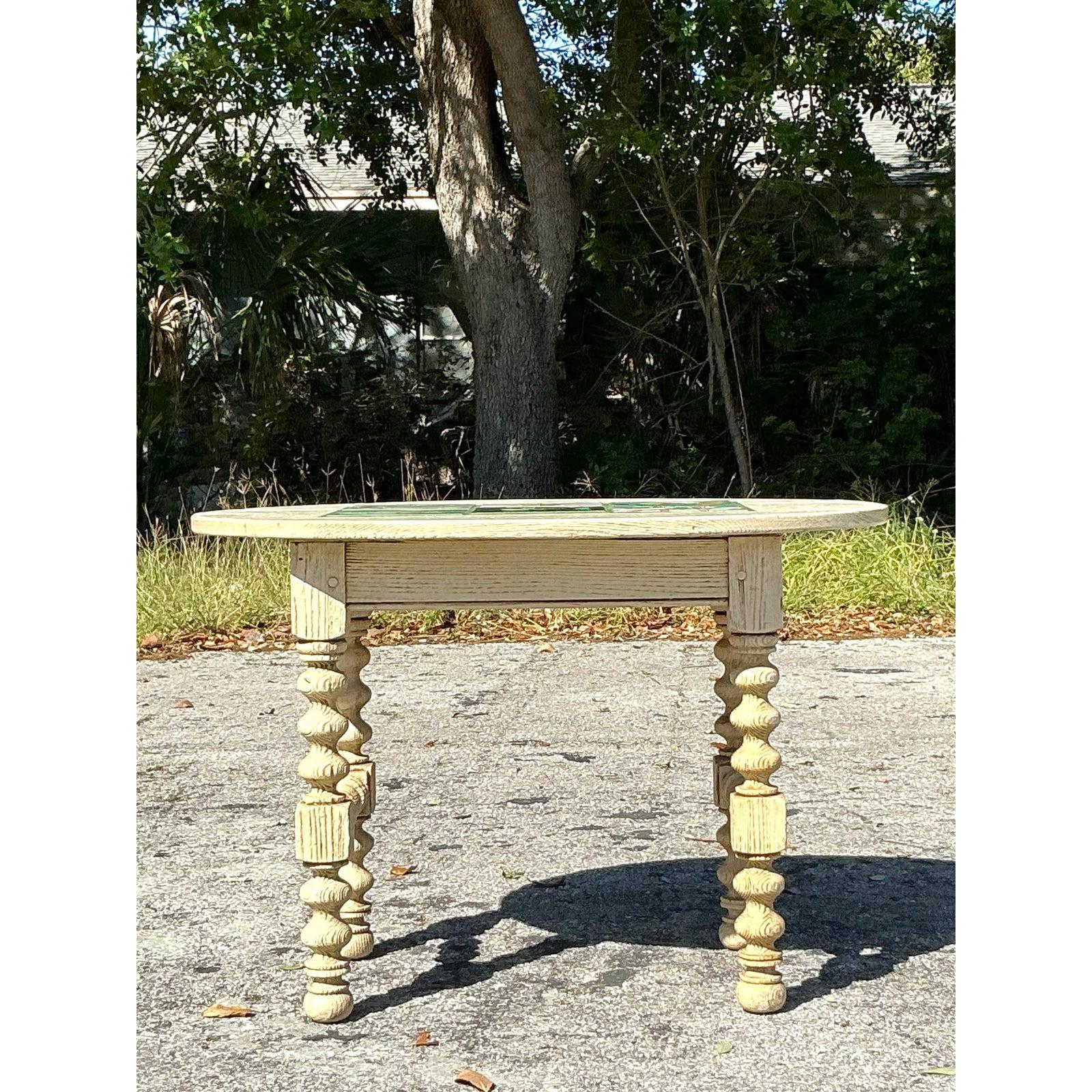 Vintage Boho Barley Twist Table With Inset Tile Top For Sale 2