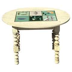Vintage Boho Barley Twist Table With Inset Tile Top
