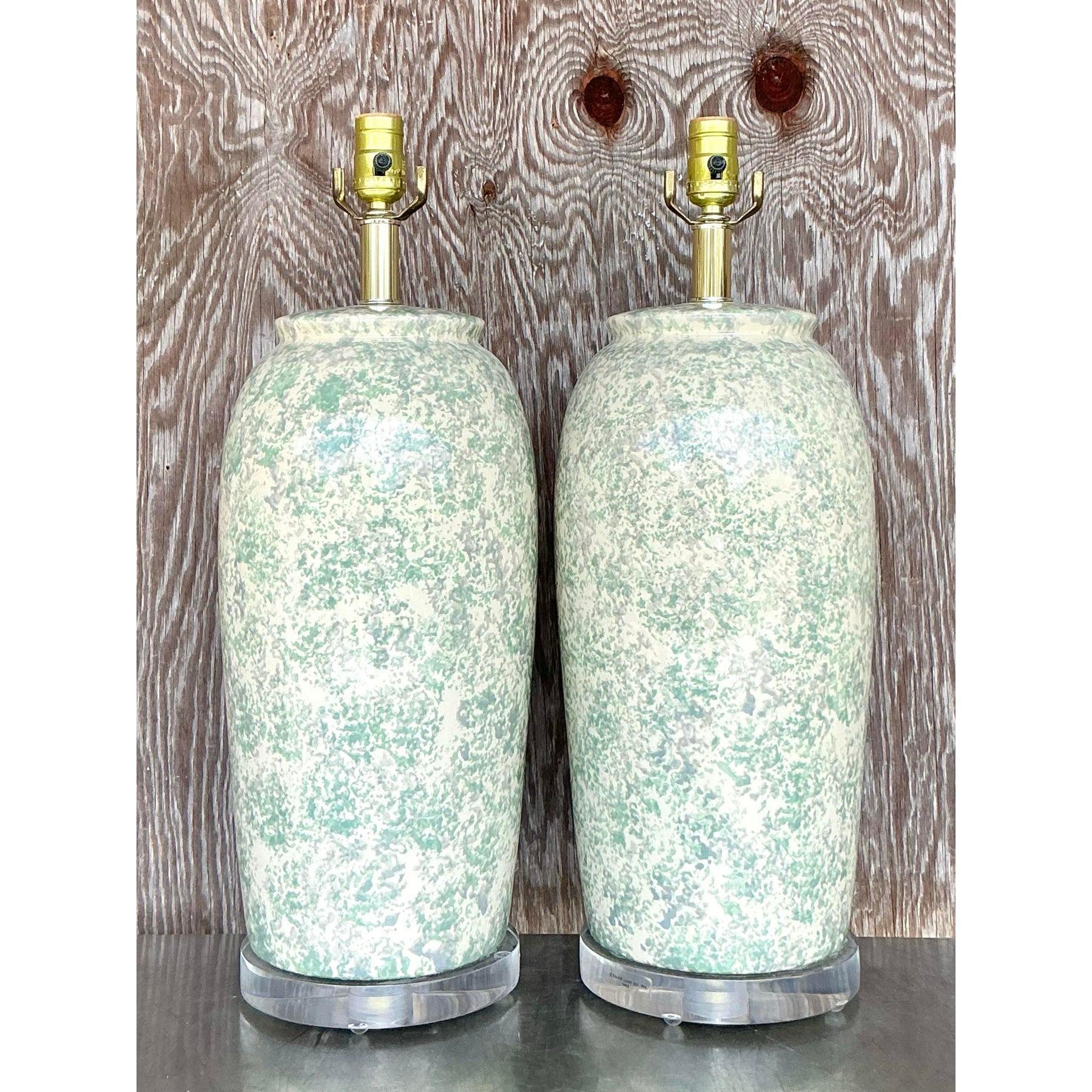 Vintage-Lampen aus glasierter Keramik von Boho Bauer, Paar (amerikanisch) im Angebot