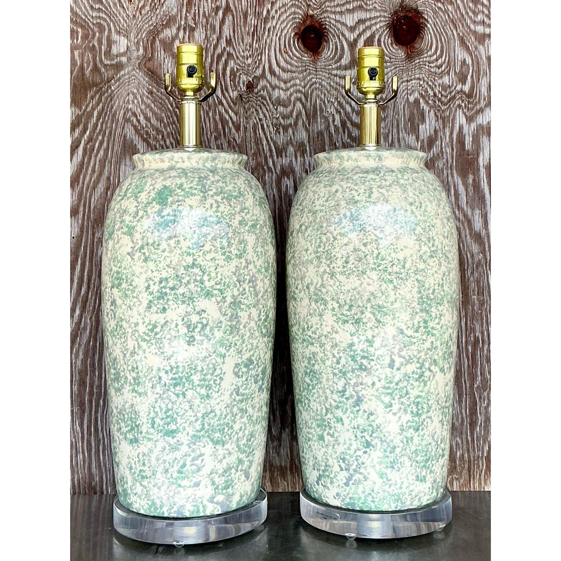 Vintage-Lampen aus glasierter Keramik von Boho Bauer, Paar im Angebot 1