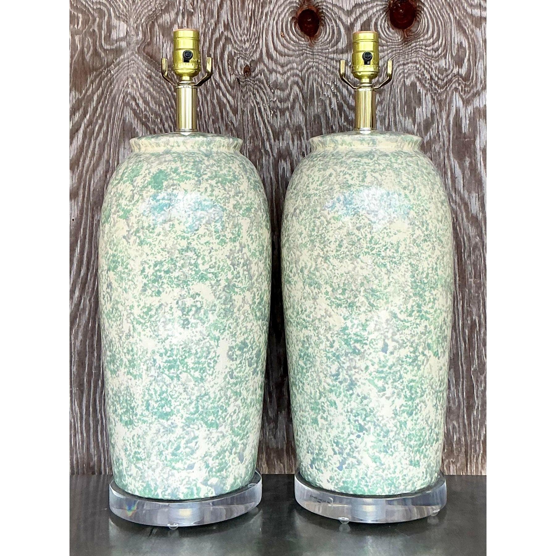 Vintage-Lampen aus glasierter Keramik von Boho Bauer, Paar im Angebot 3