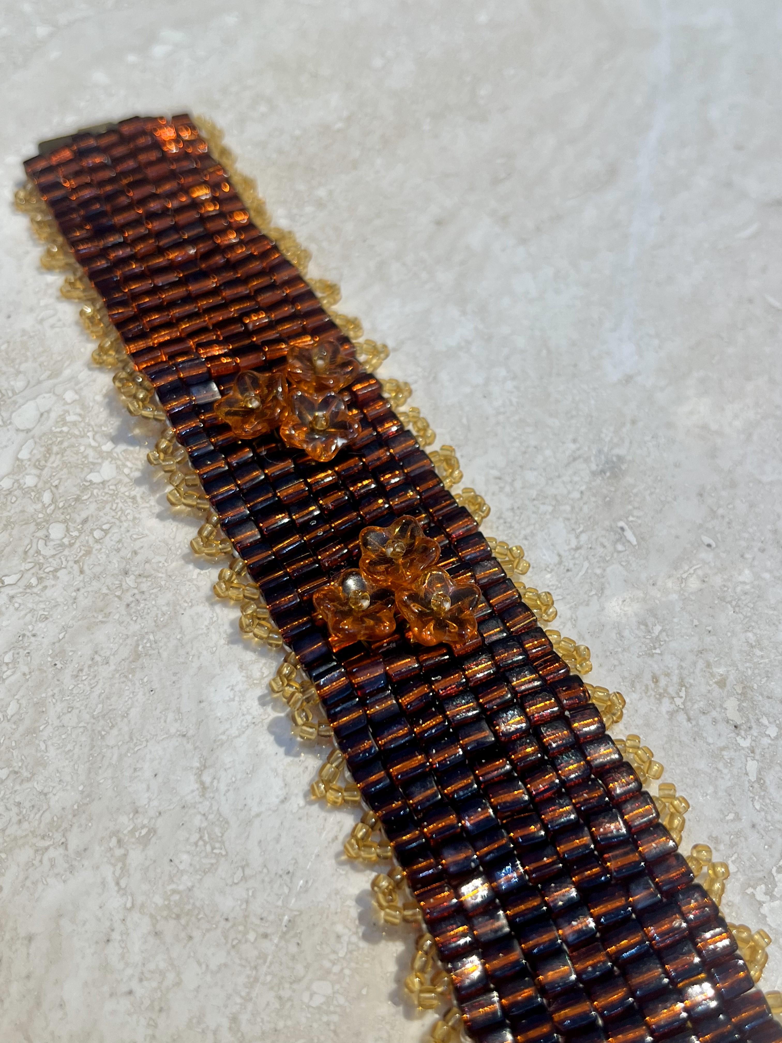 Women's or Men's Vintage Boho Beaded Floral Bracelet For Sale