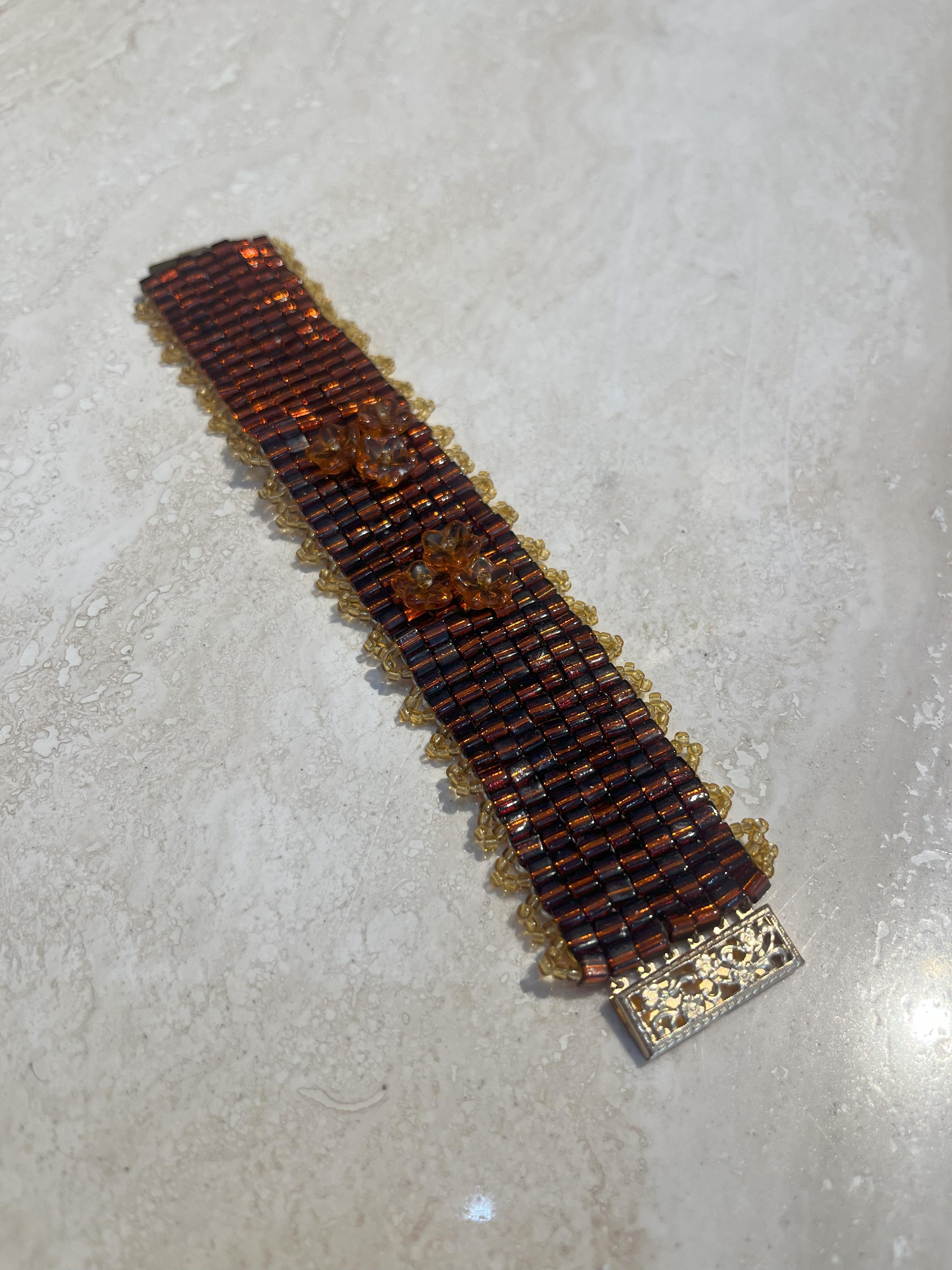 Vintage Boho Beaded Floral Bracelet For Sale 1