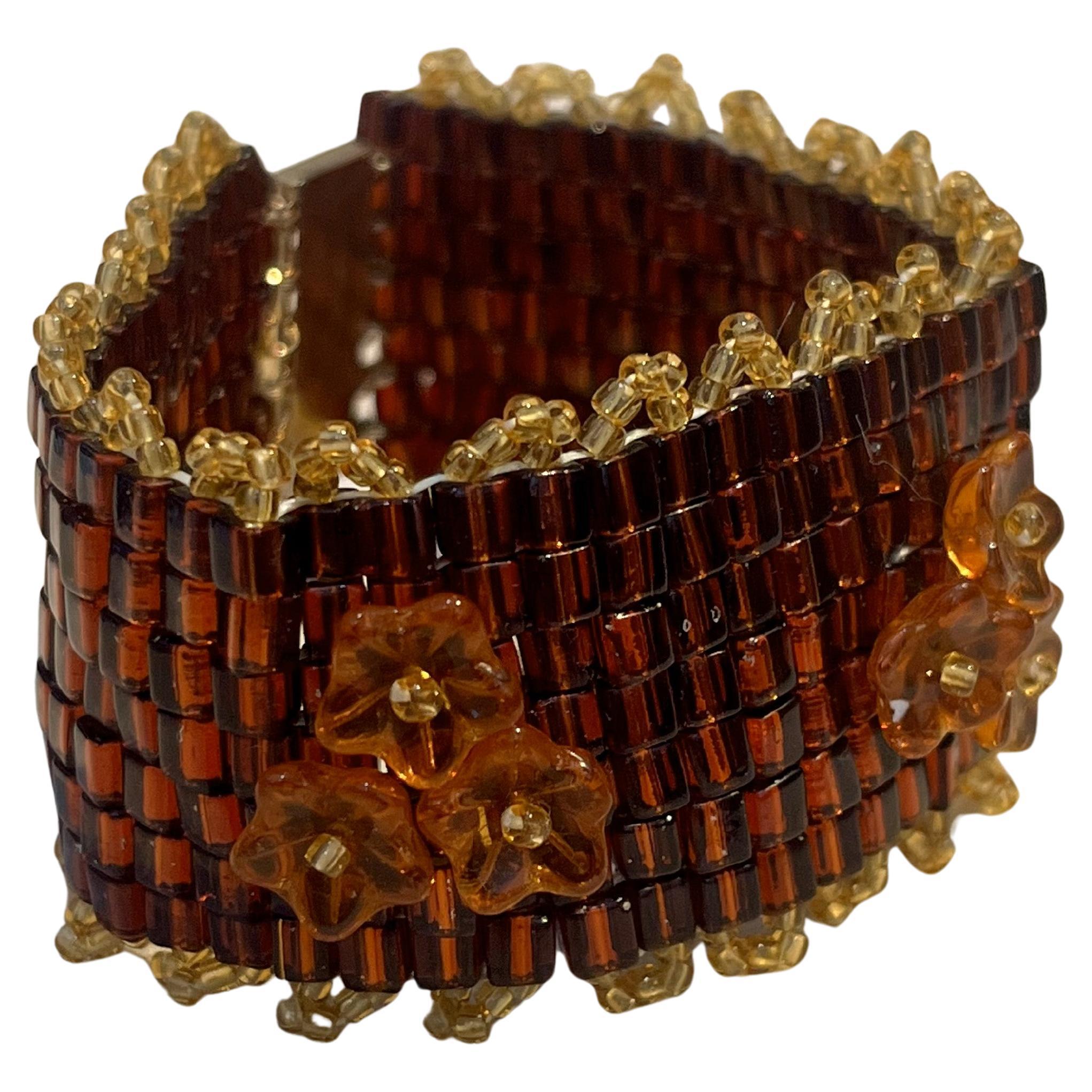 Vintage Boho Beaded Floral Bracelet For Sale