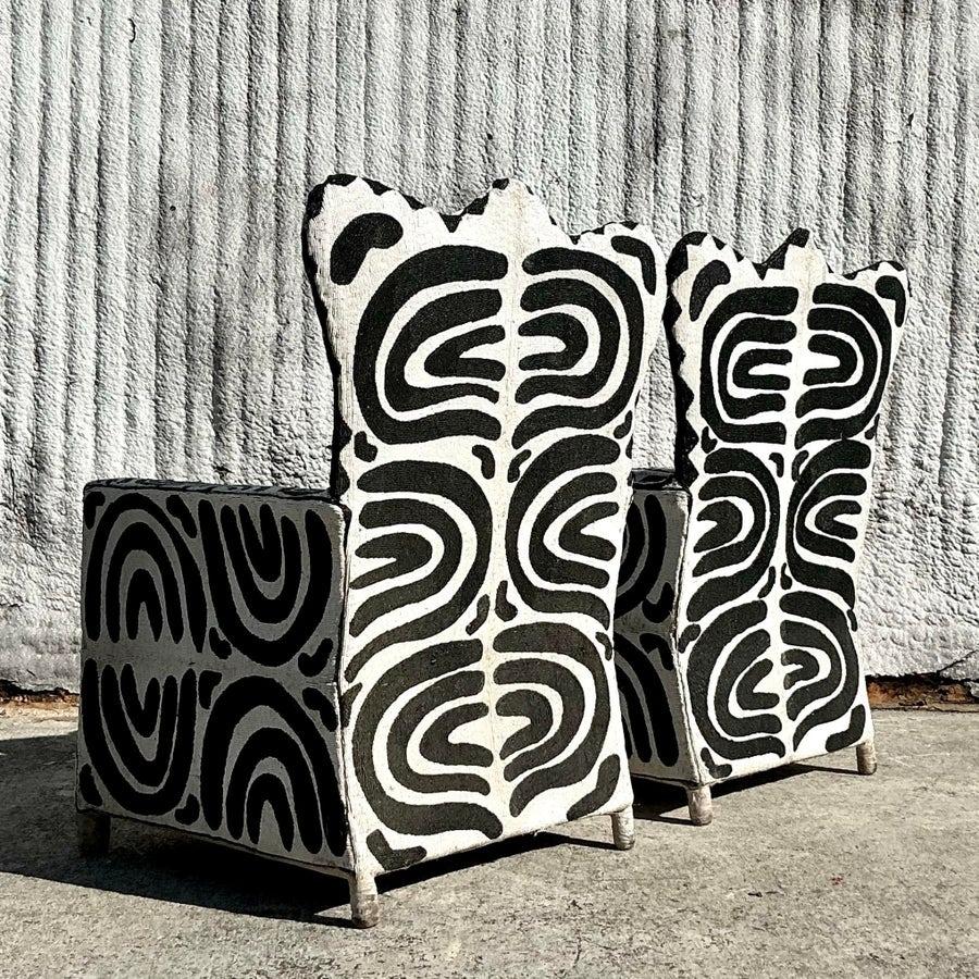Bring artistic flair and comfort to your space with these vintage boho beaded lounge chairs. Featuring intricately hand-beaded designs and a sturdy yet elegant frame, these chairs are a testament to exceptional craftsmanship. Their relaxed