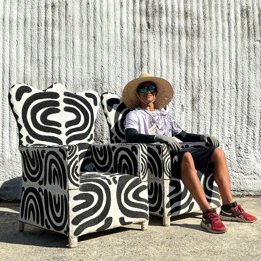 Vintage Boho Beaded Lounge Chairs - a Pair In Good Condition For Sale In west palm beach, FL