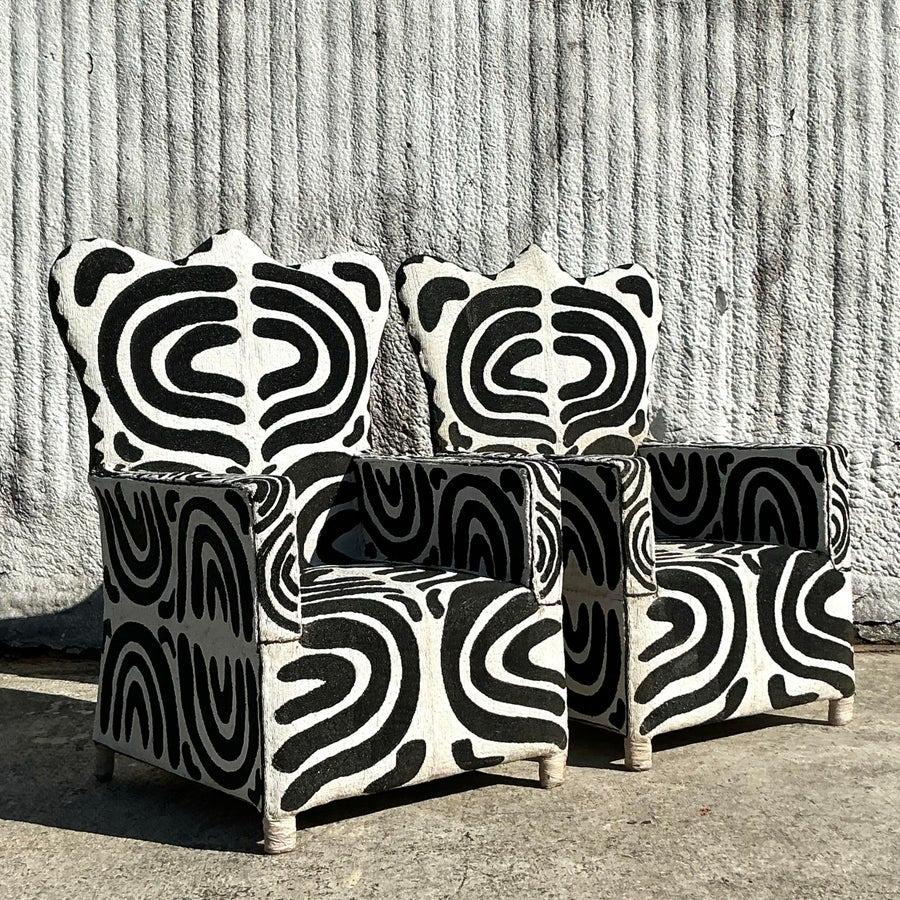 20th Century Vintage Boho Beaded Lounge Chairs - a Pair For Sale