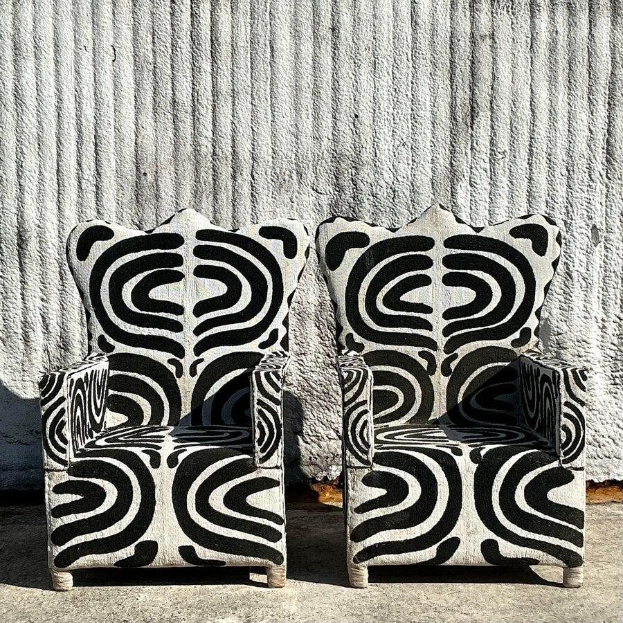 Upholstery Vintage Boho Beaded Lounge Chairs - a Pair For Sale