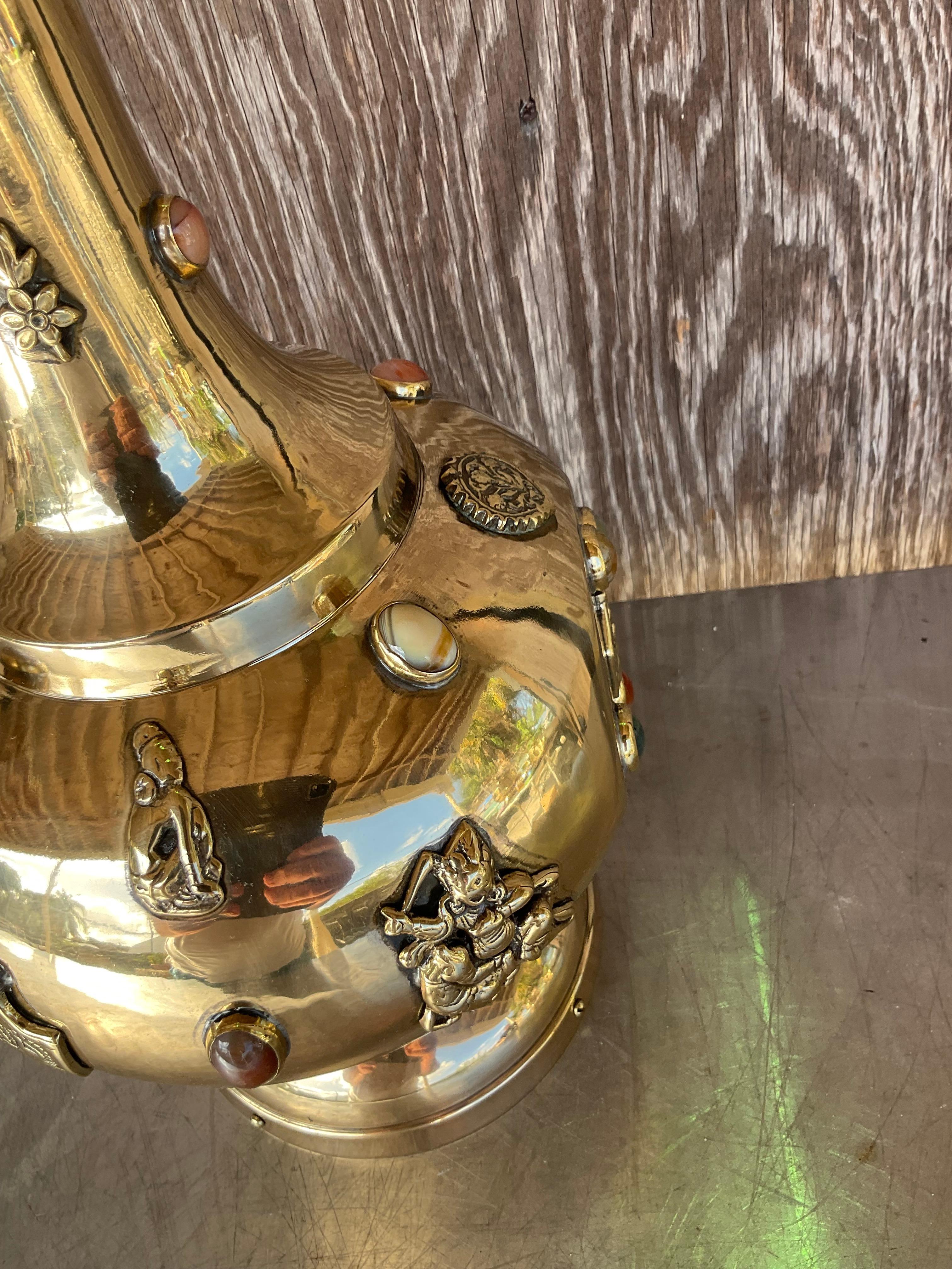 Vintage Boho Bejeweled Brass Table Lamp For Sale 4