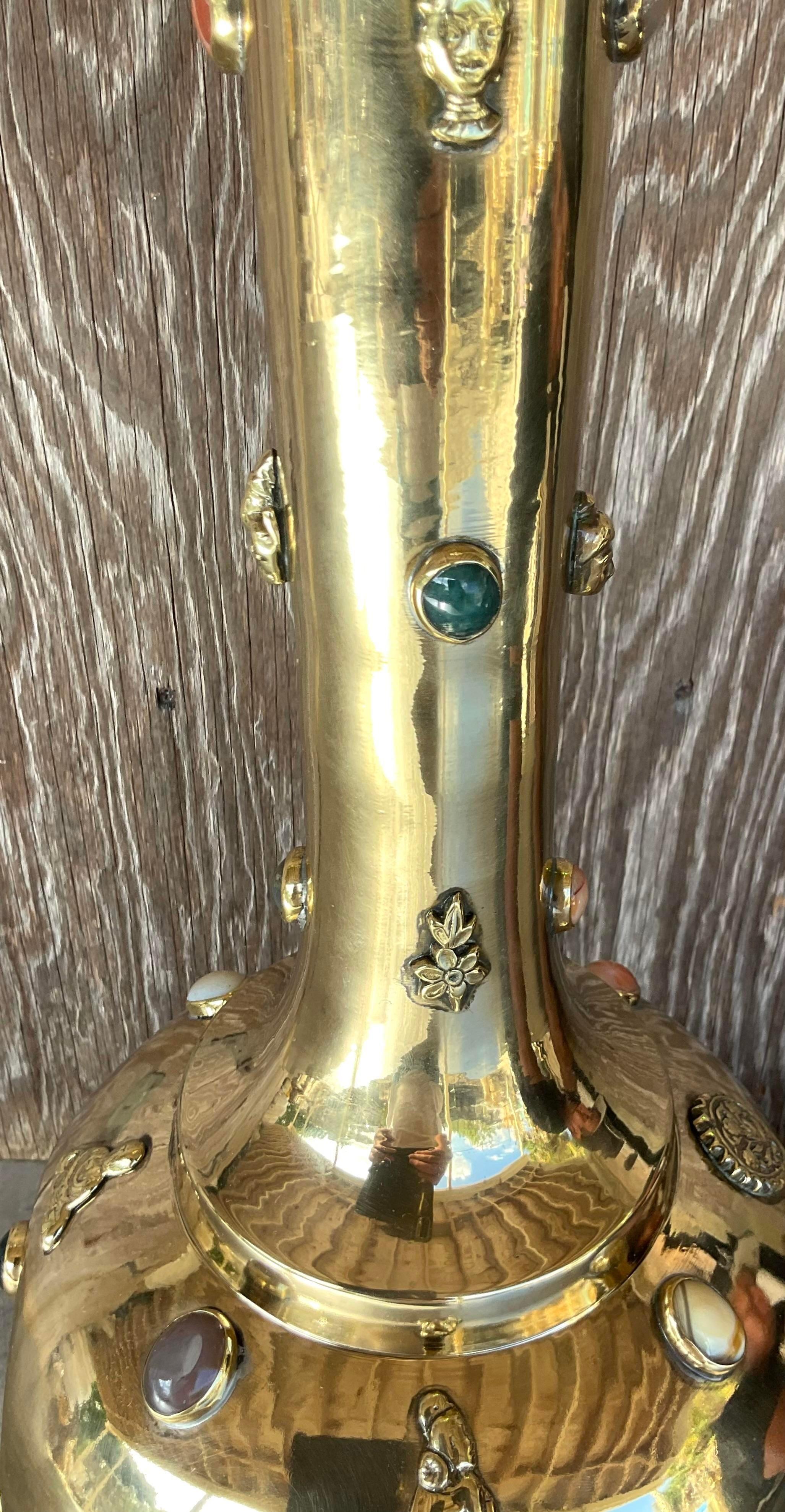 American Vintage Boho Bejeweled Brass Table Lamp For Sale