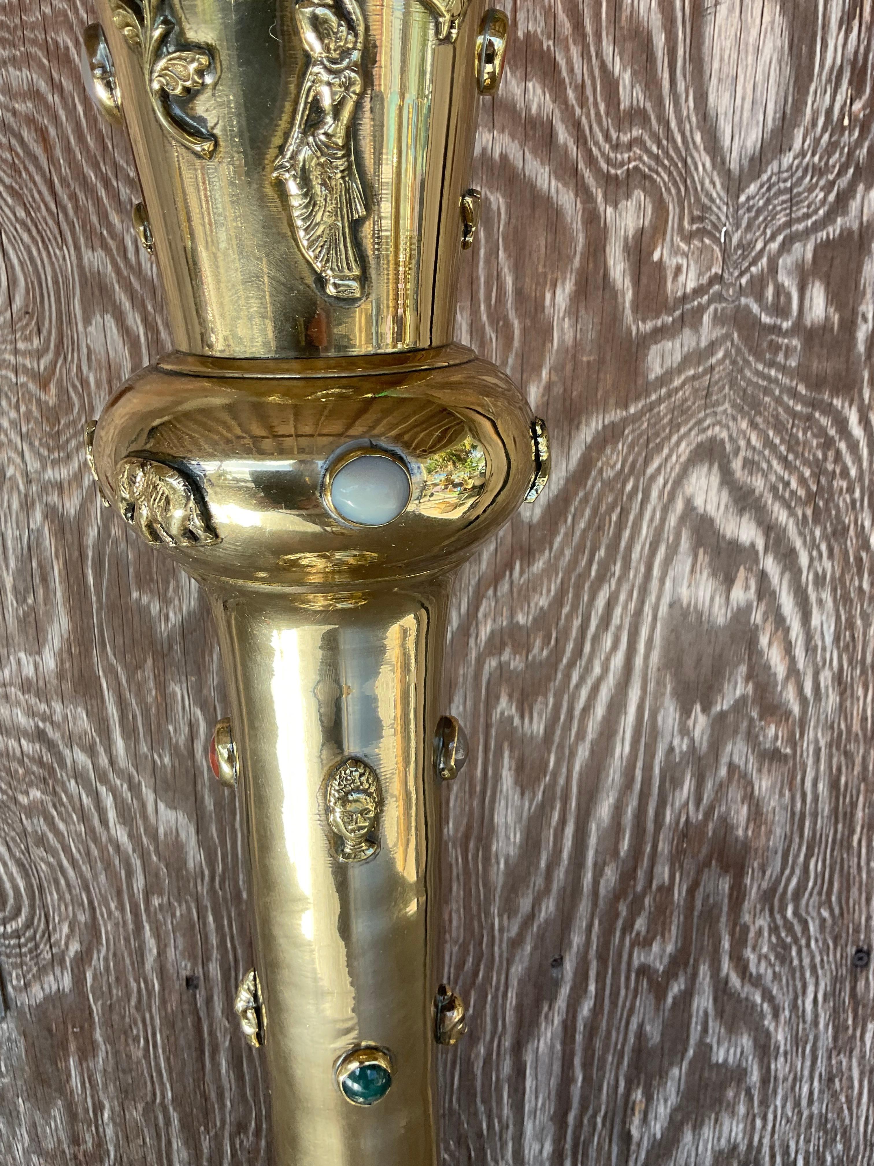 Vintage Boho Bejeweled Brass Table Lamp For Sale 1