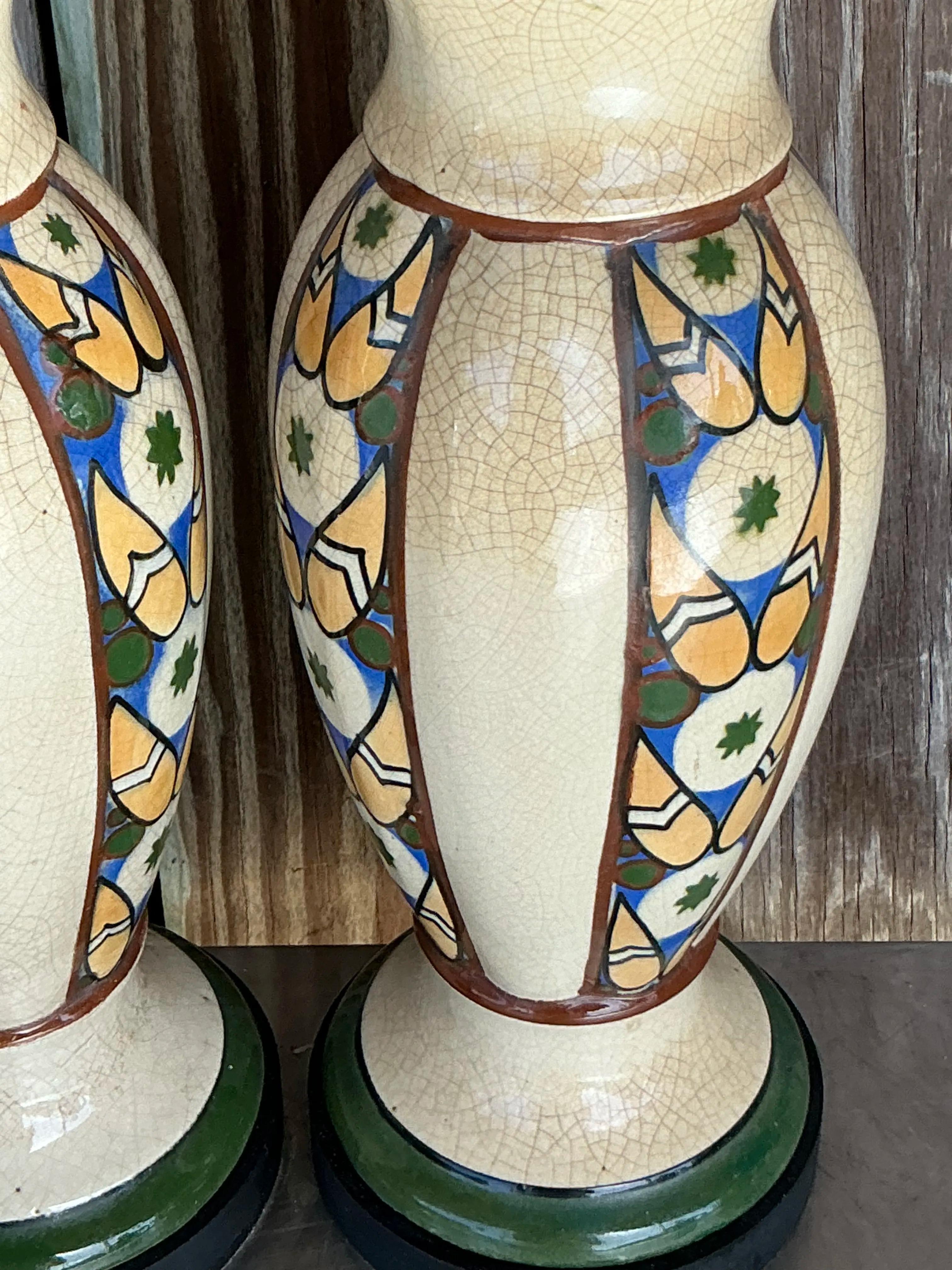 Belge Paire de lampes à vase en céramique vintage Boho Belgique Deco en vente