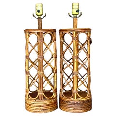 Vintage Boho Bent Bamboo Tischlampen - Ein Paar
