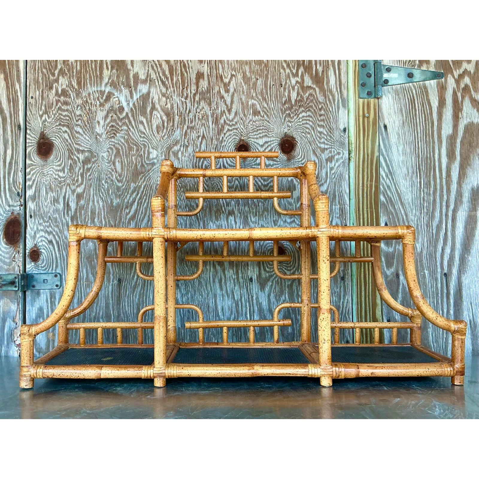 Hollywood Regency Vintage Boho Bent Bamboo Table Top Etagere For Sale