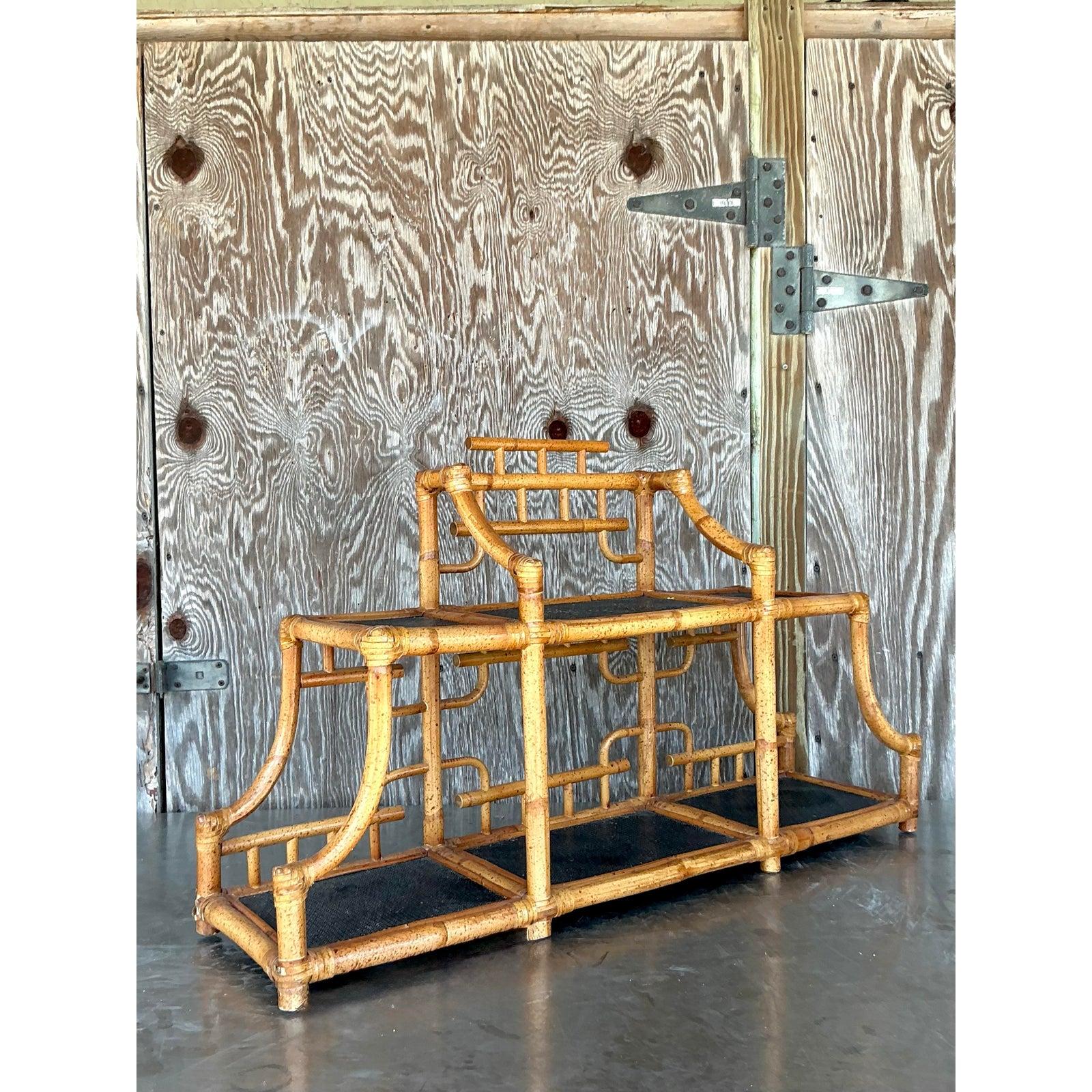 Vintage Boho Bent Bamboo Table Top Etagere In Good Condition For Sale In West Palm Beach, FL