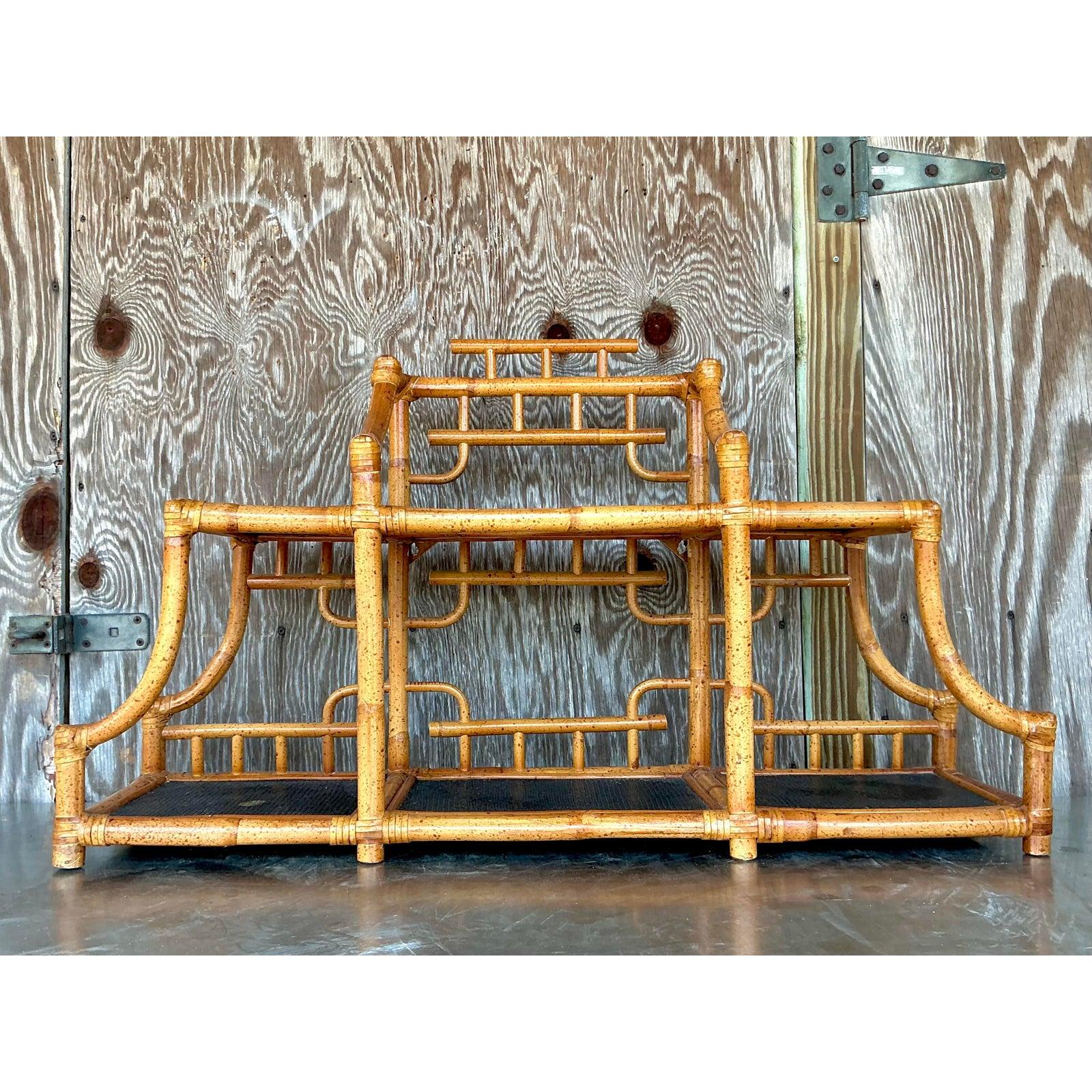 Vintage Boho Bent Bamboo Table Top Etagere For Sale 1