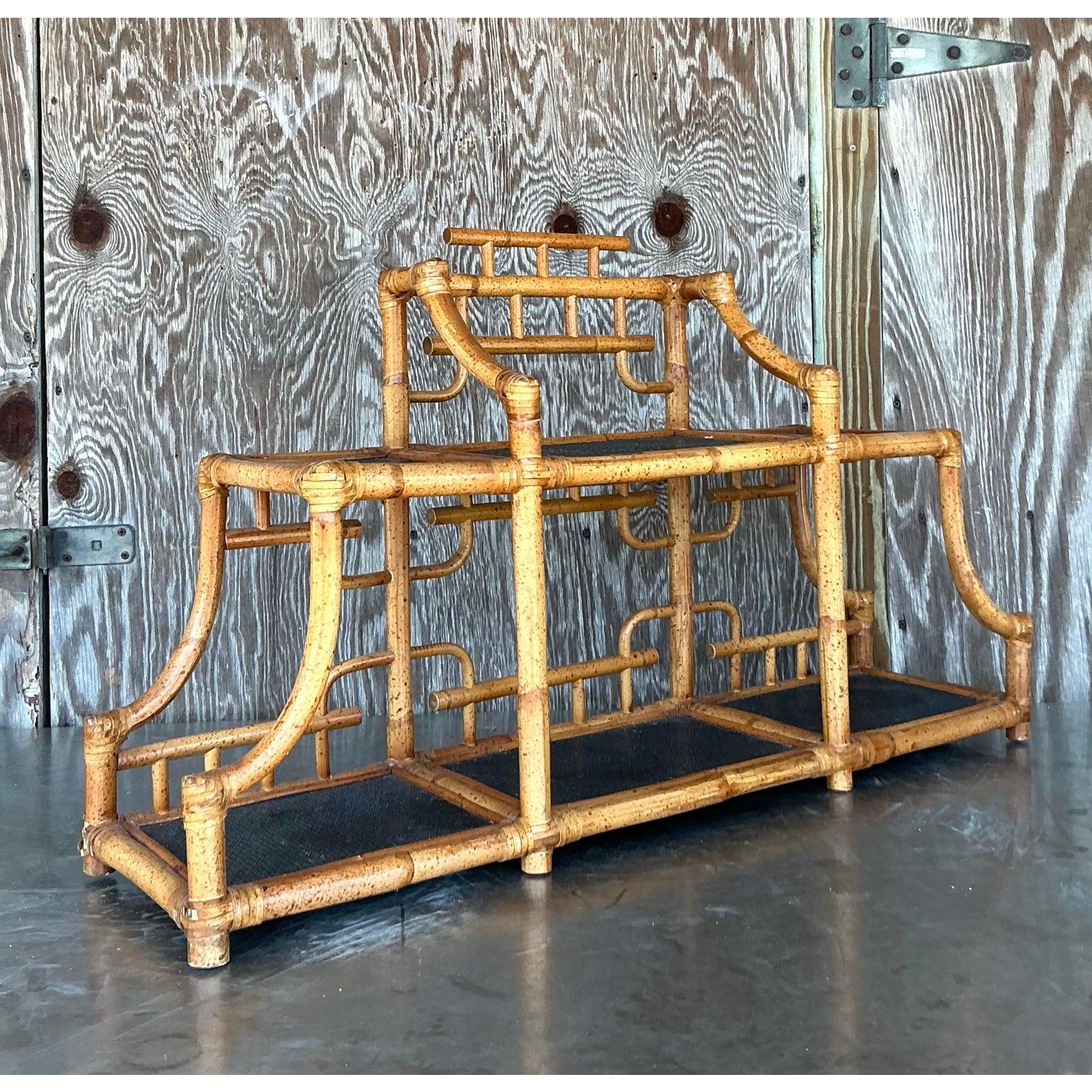 Vintage Boho Bent Bamboo Table Top Etagere For Sale 2