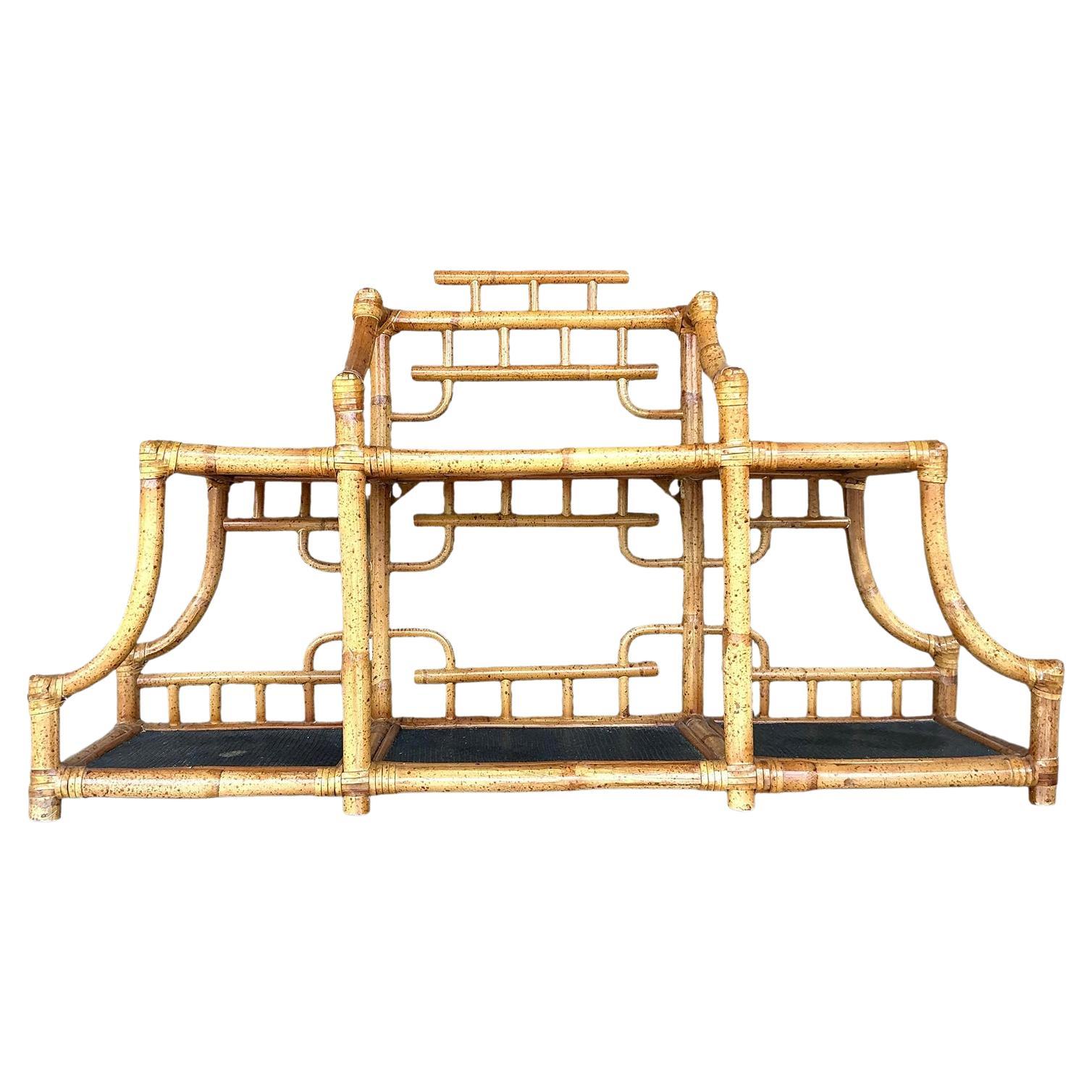 Vintage Boho Bent Bamboo Table Top Etagere For Sale
