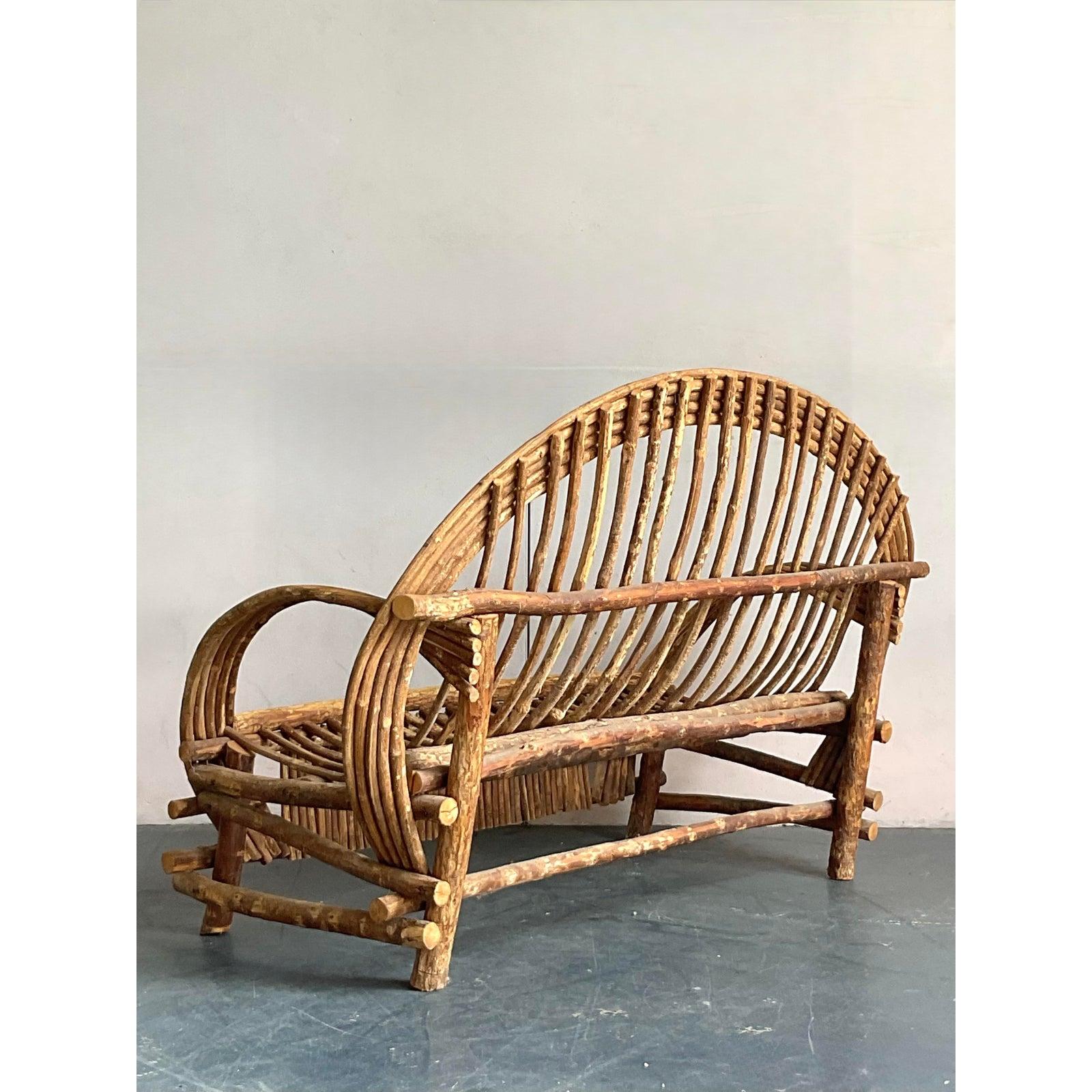Vintage Boho Bent Branch Adirondack Sofa In Good Condition For Sale In West Palm Beach, FL