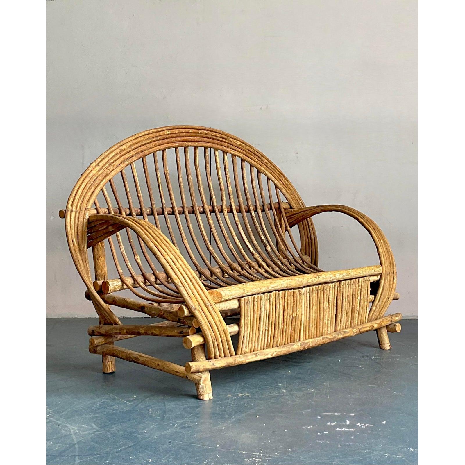 20th Century Vintage Boho Bent Branch Adirondack Sofa For Sale