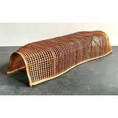 Vintage Boho Bent Rattan Handkerchief Bench