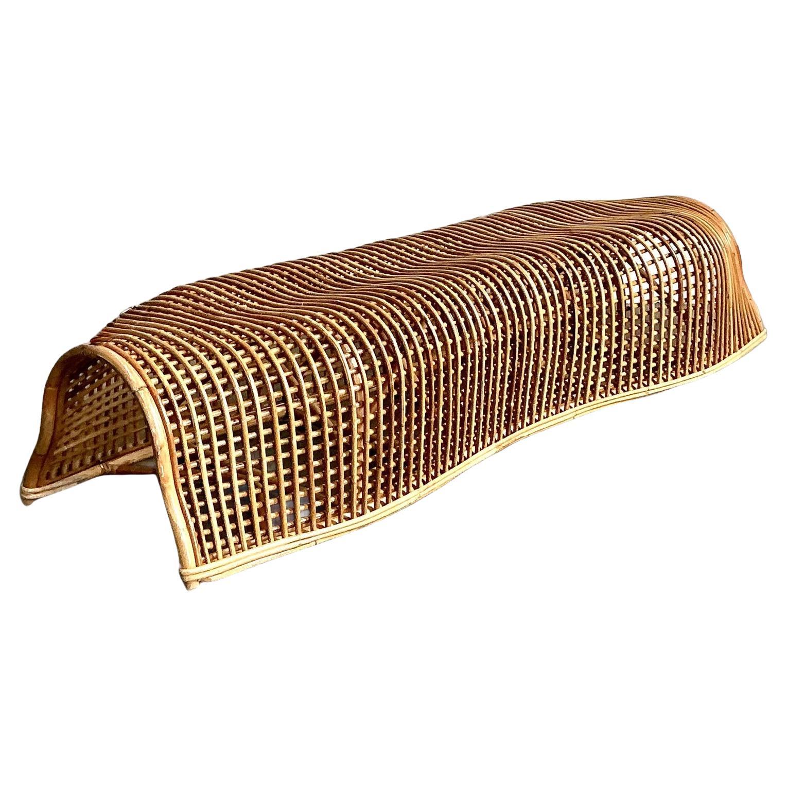 Vintage Boho Bent Rattan Handkerchief Bench For Sale